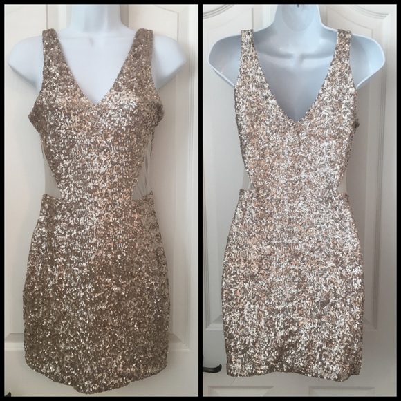 bebe gold sequin dress